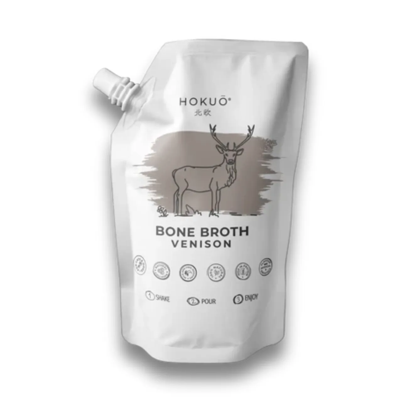Hokuo Venison Bone Broth 400 ml - naturlig hjortebouillon med reishi til hunde og katte